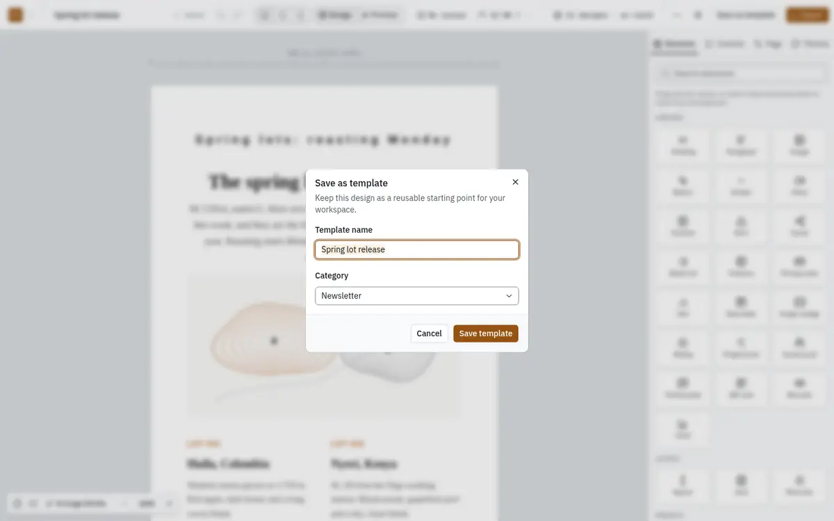 The Save as template dialog