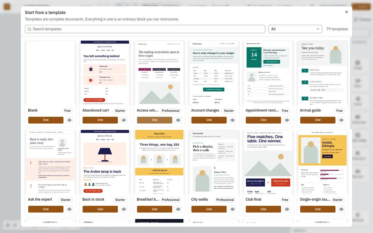 The template chooser with built-in templates