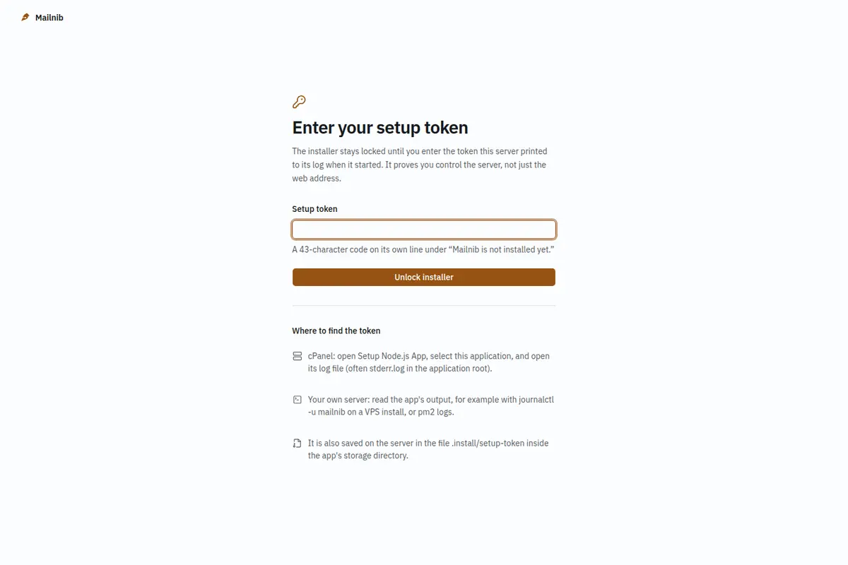 The token prompt, explaining where the token can be found