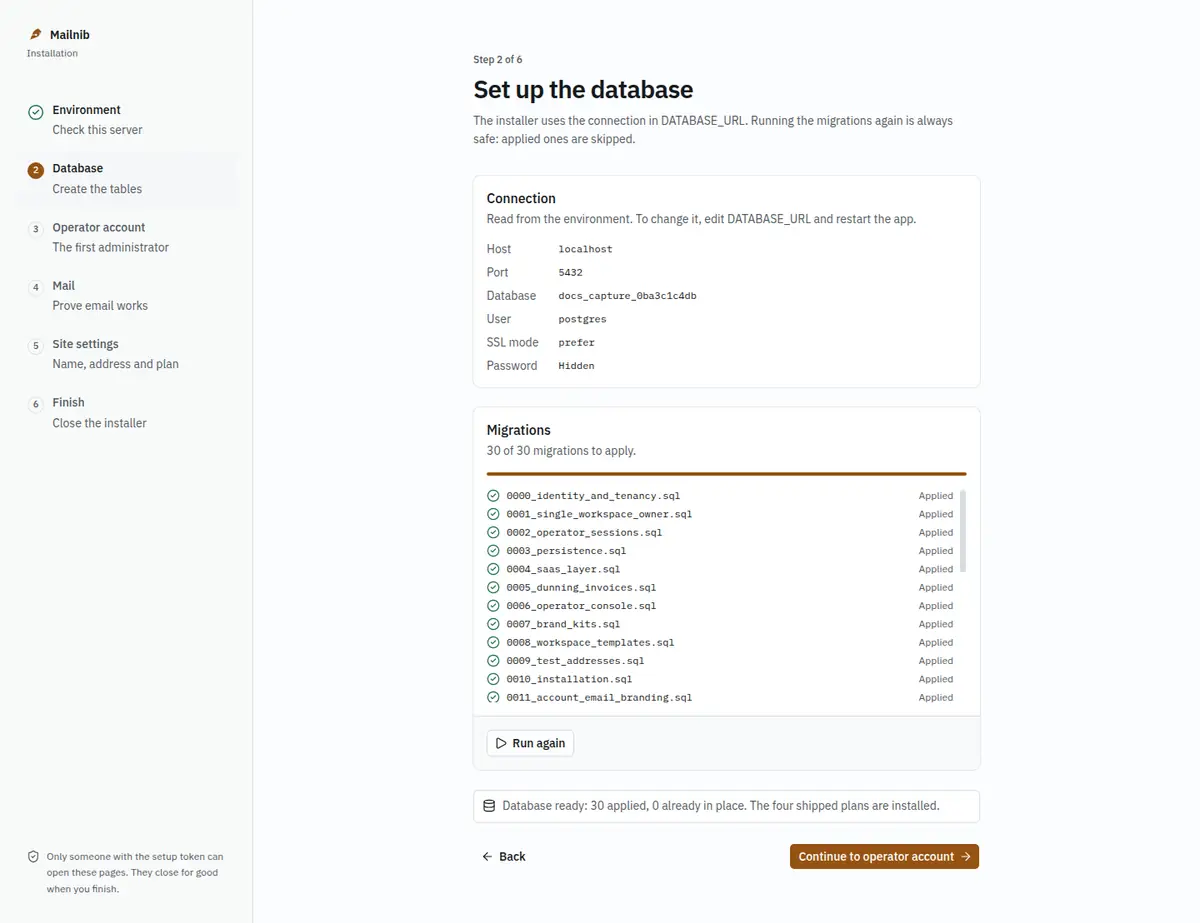 Every migration applied and the database ready