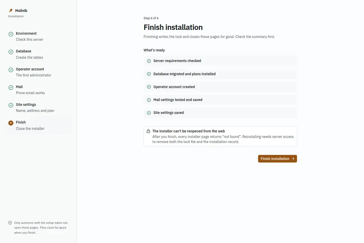 The summary of completed steps before finishing