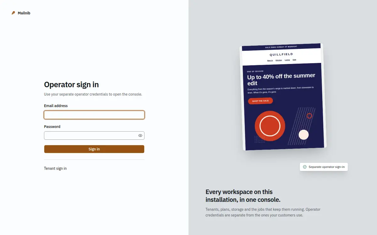 The operator sign-in page